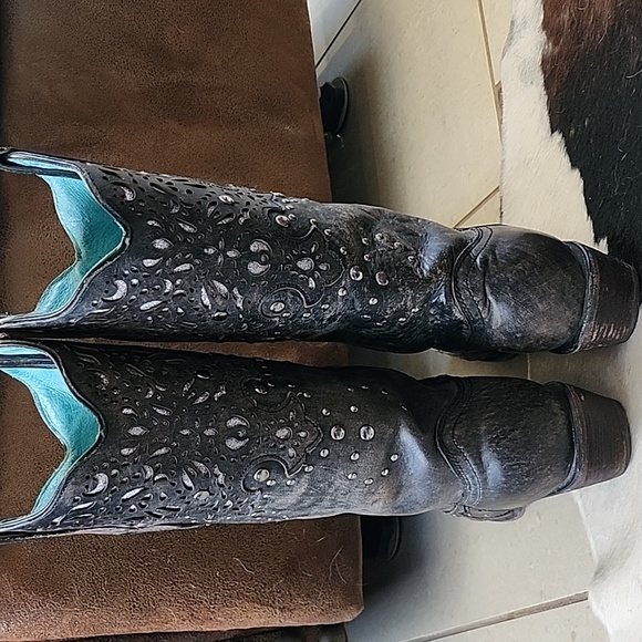 Women's Corral Fango Antiqued Studded & Silver Inlay Boots Size 9.5M - Picture 4 of 16